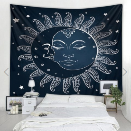 Fabric Wall Tapestry/throw Sun And Moon Mandala 91..
