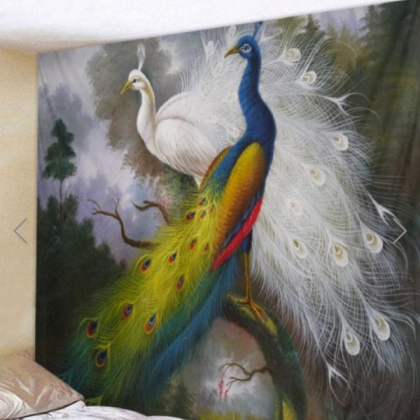 Fabric Wall Tapestry/throw Proud Peacocks 71 X 91..
