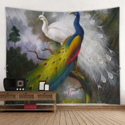 Fabric Wall Tapestry/throw Proud Peacocks 71 X 91..