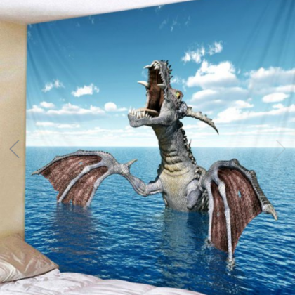 Fabric Wall Tapestry/throw Dragon And Sea 79 X 71..