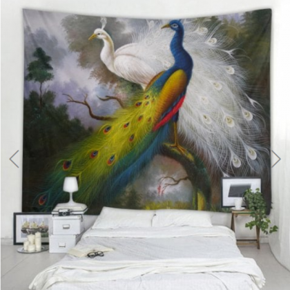 Fabric Wall Tapestry/throw Proud Peacocks 59 X 59..