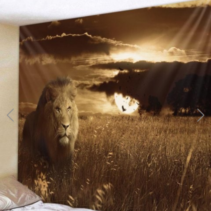 Fabric Wall Tapestry/throw Sunset Lion 59 X 51..