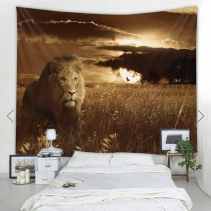 Fabric Wall Tapestry/throw Sunset Lion 59 X 59..