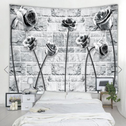 Fabric Wall Tapestry/throw Stone And Roses 59 X 51..