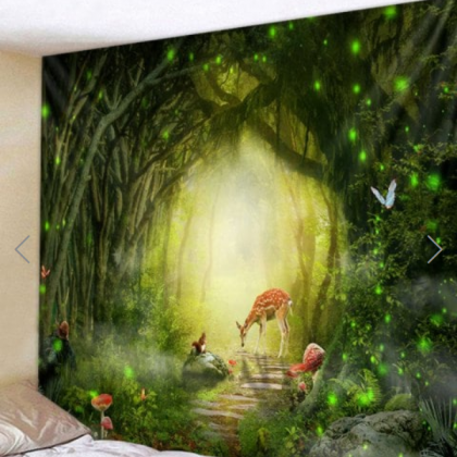 Fabric Wall Tapestry/throw Forest Path Deer And..