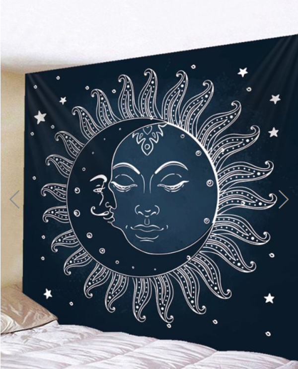 Fabric Wall Tapestry/throw Sun And Moon Mandala 91 X 71 Inches