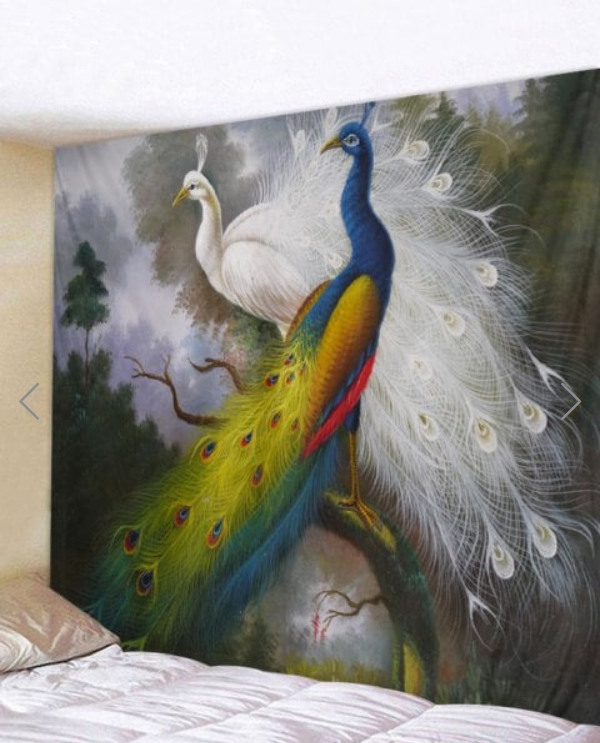Fabric Wall Tapestry/throw Proud Peacocks 71 X 91 Inches