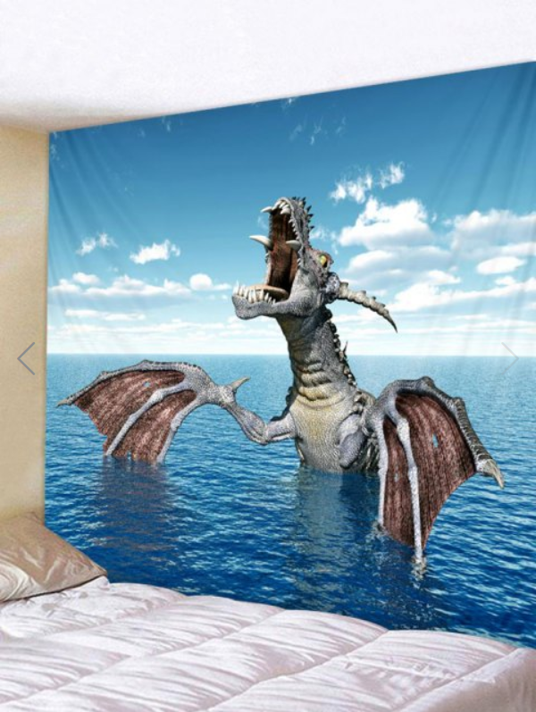 Fabric Wall Tapestry/throw Dragon And Sea 79 X 71 Inches