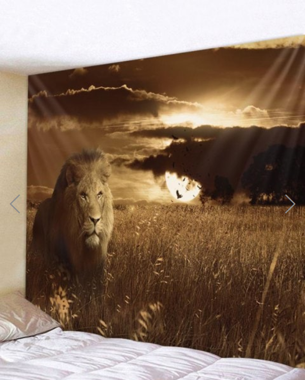 Fabric Wall Tapestry/throw Sunset Lion 59 X 51 Inches